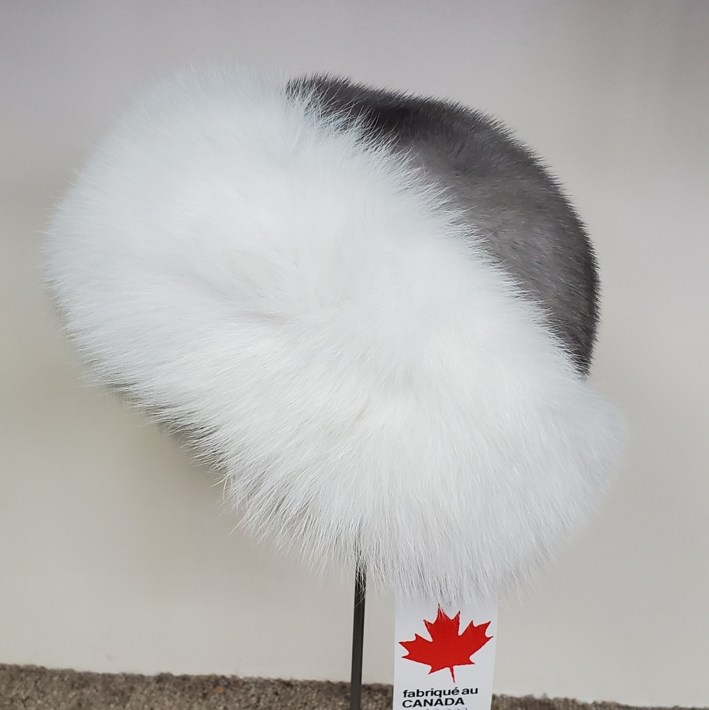 Cerulean Gray Mink Fur and White Shadow Fox Hat
